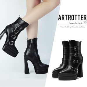 Artrotter Platform Chunk Heel Platform Combat Boots